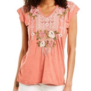 Johnny Was Size Small Shirt Embroidered V Neck Floral T Shirt Top